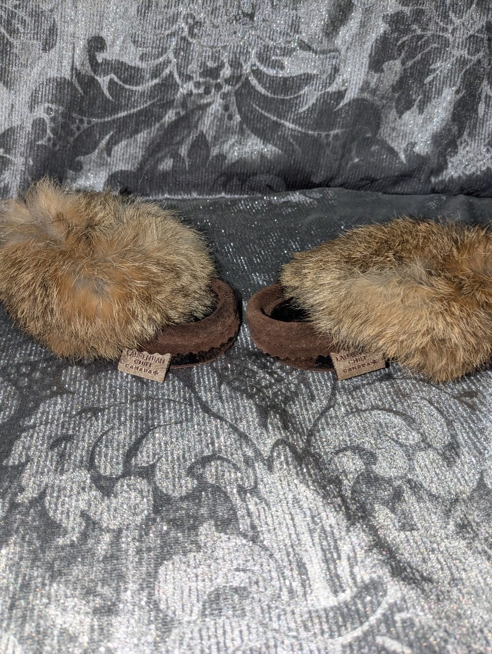 Laurentian Chef Baby Brown Real Fur Pom Moccasins